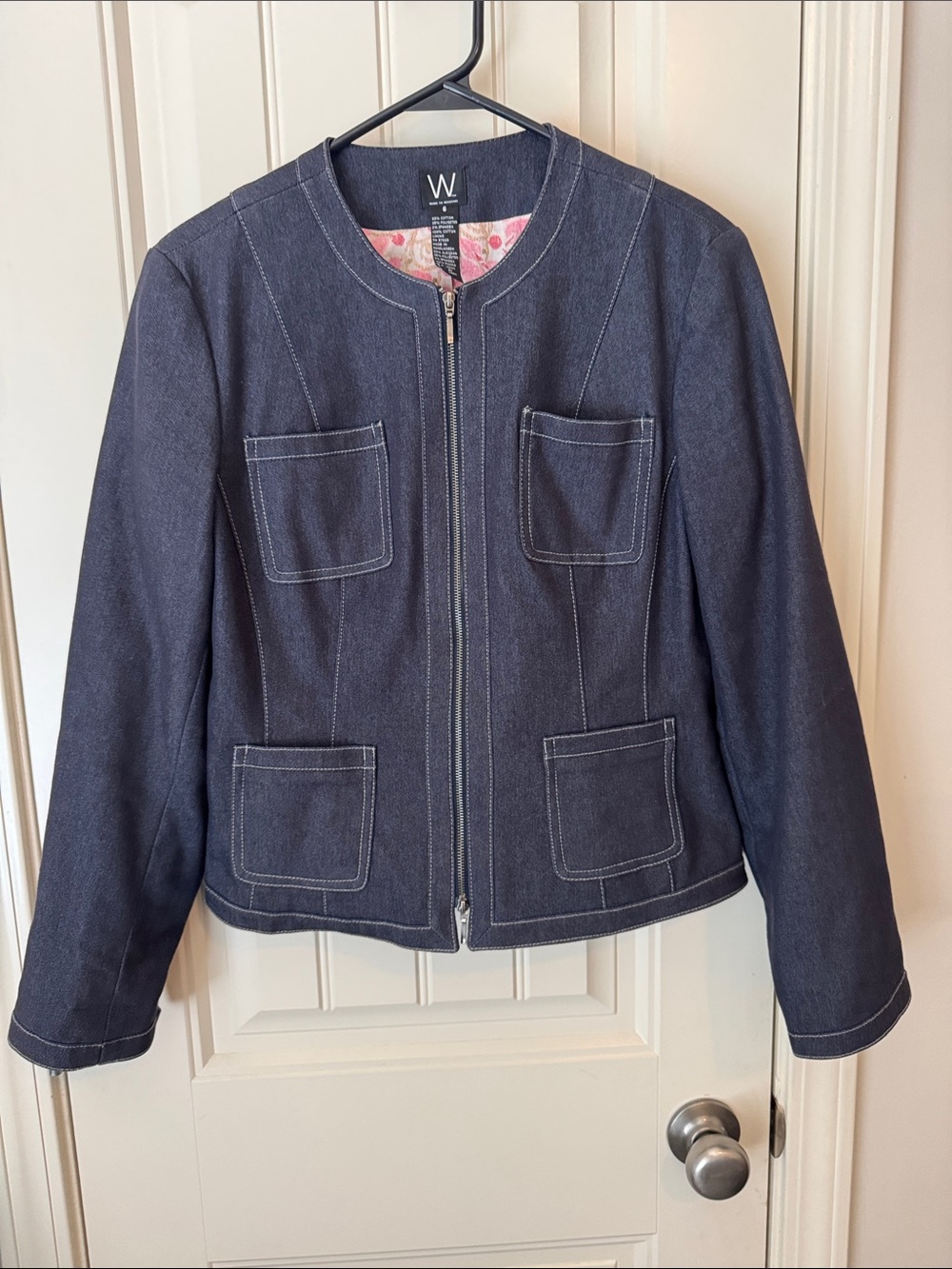 White House Black Market Girls' Navy Zip-Front Jean Jacket